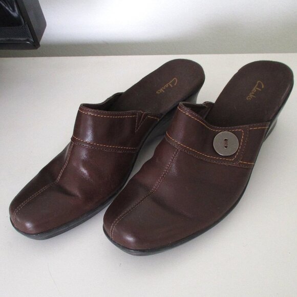 Clarks Womens Brown Leather Mule w/2.5" Block Heel - Size 9M - Picture 6 of 9